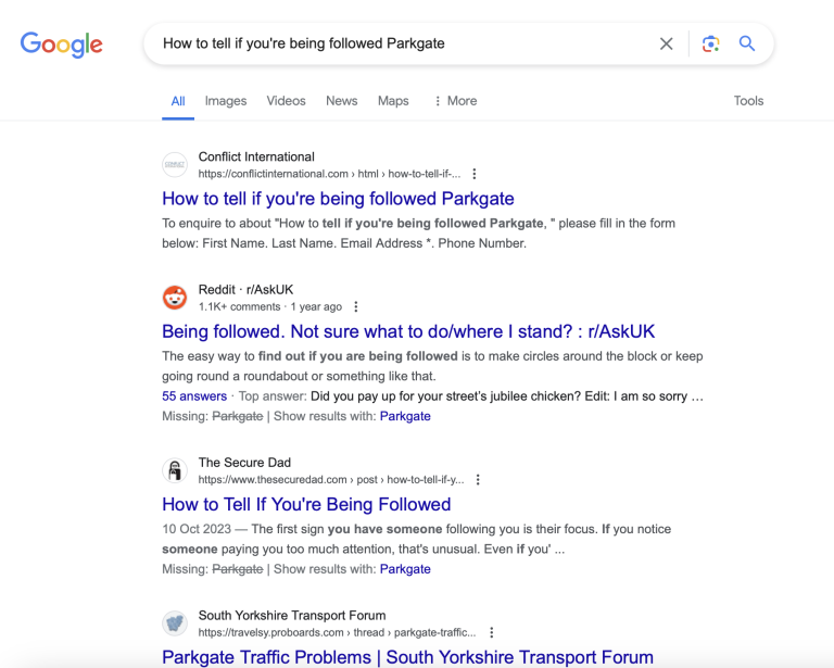 How to tell if you're being followed Parkgate