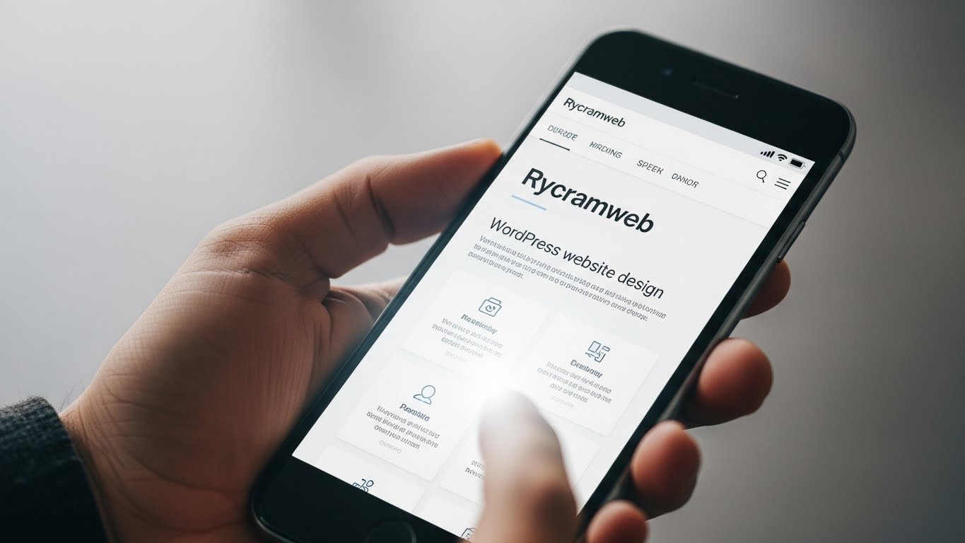 Illustration of a modern website displayed on a mobile phone, representing Rycramweb’s mobile-optimised website design services.